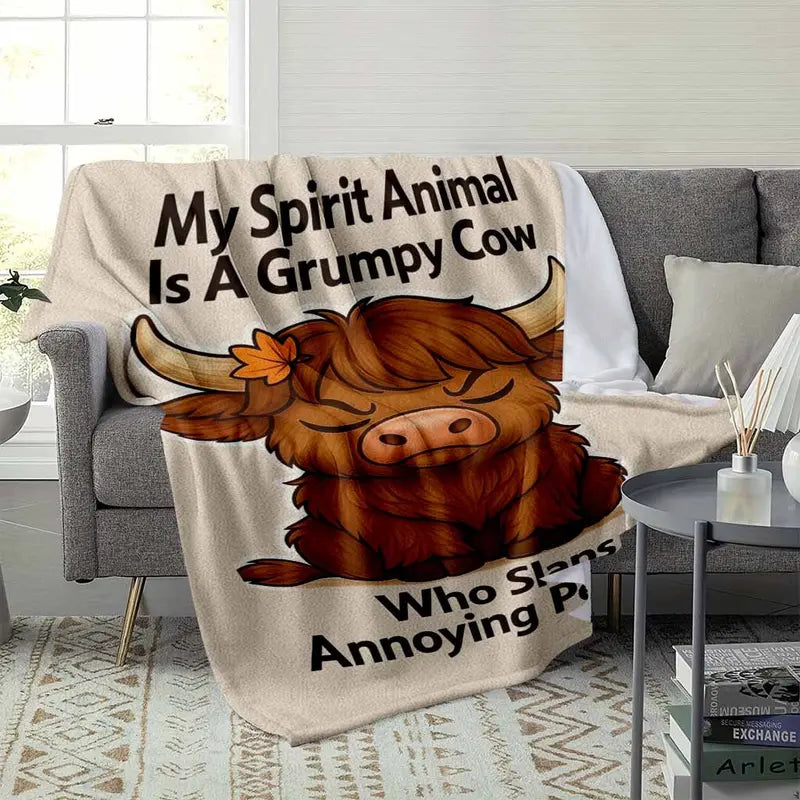 Grumpy Highland Cow Flannel Fleece Throw Blanket (30x40-60x80) - image 3