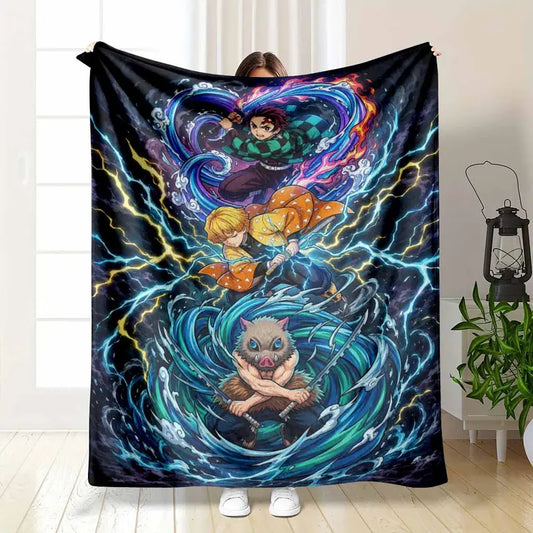 Anime Warrior Flannel Blanket - Japanese Manga Graphic Soft, Lightweight, Warm Bedding for Fans