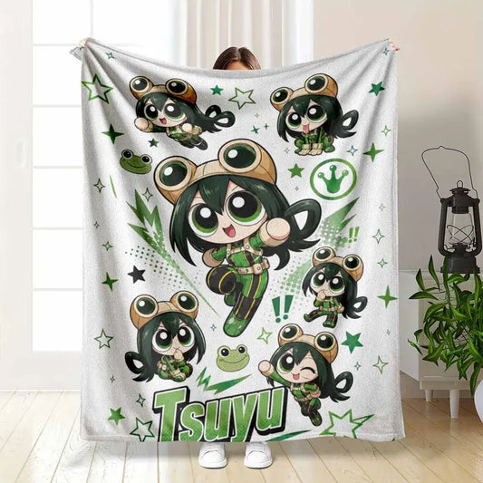 Anime Heroine Flannel Fleece Blanket - Soft Warm Cozy Throw for Living Room & Bedroom