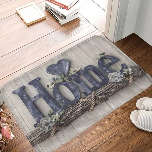 Rustic Non-Slip Washable Absorbent Doormat, Blue Heart Floral
