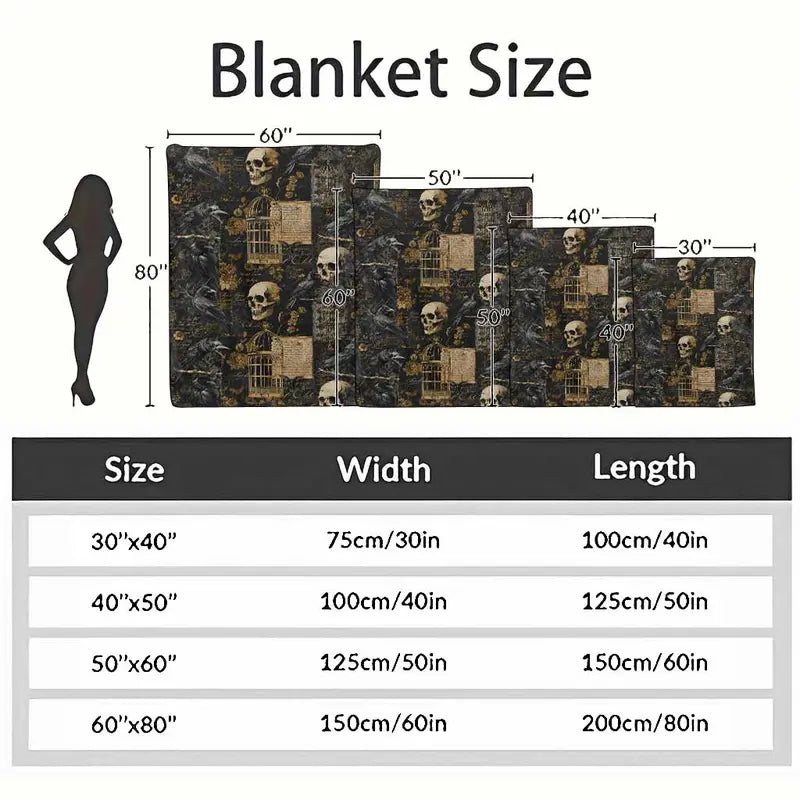 Gothic Raven Skull Flannel Throw Blanket - image 4