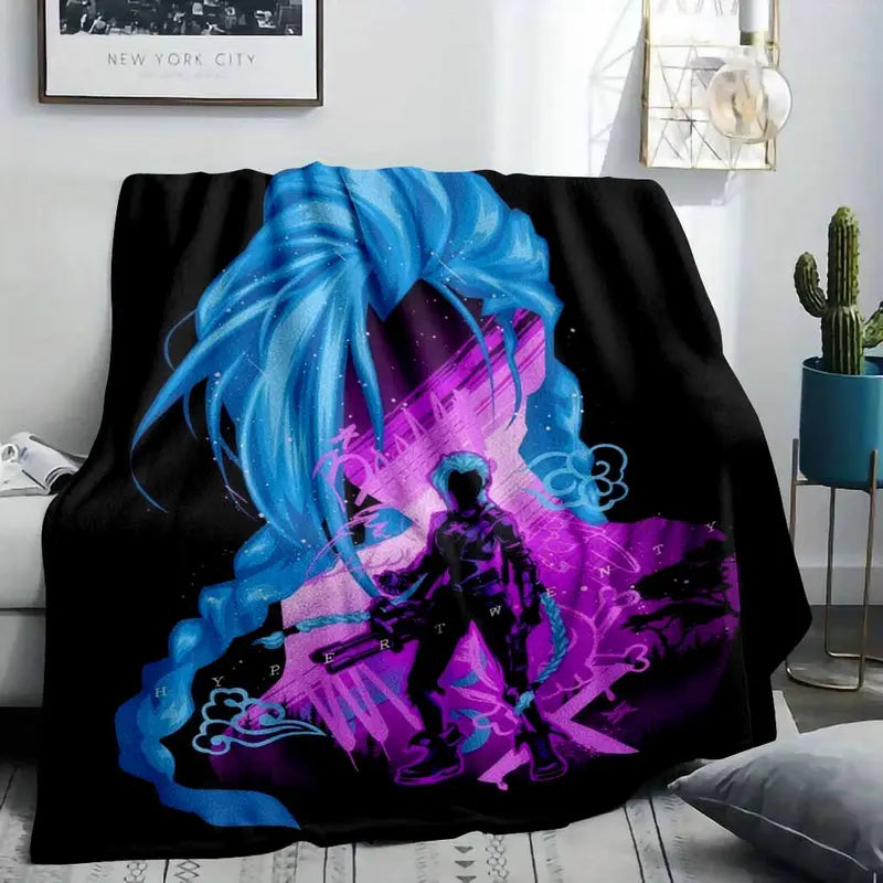 Neon Warrior Girl Cyberpunk Flannel Throw Blanket - Ultra-Soft Lightweight 30x40 to 60x80 Inches - image 8