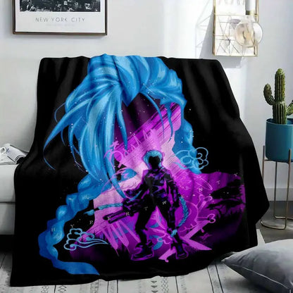 Neon Warrior Girl Cyberpunk Flannel Throw Blanket - Ultra-Soft Lightweight 30x40 to 60x80 Inches - image 8