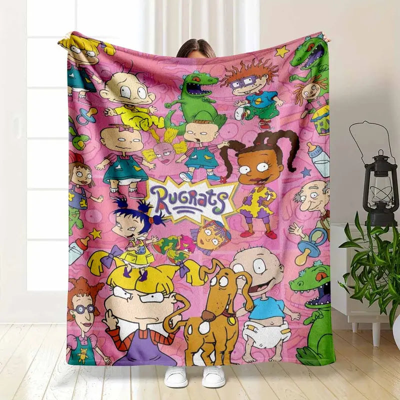 Retro Cartoon Babies Flannel Blanket Soft Cozy Lightweight Throw for Sofa Bedroom Dorm Travel