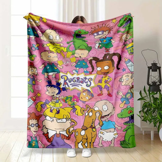 Retro Cartoon Babies Flannel Blanket Soft Cozy Lightweight Throw for Sofa Bedroom Dorm Travel