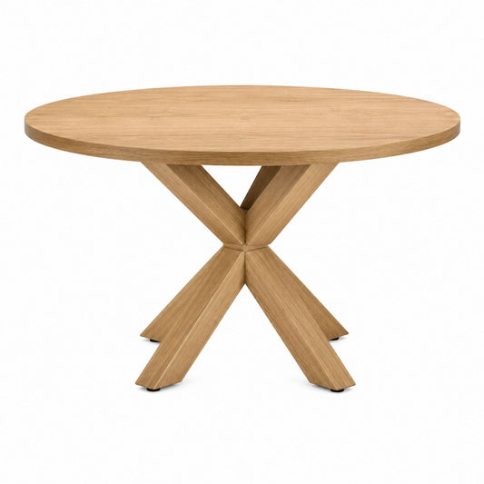 Round Oak Dining Table Solid Wood Natural Finish 120cm