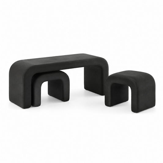 Black Faux Suede Bench and Stool Set