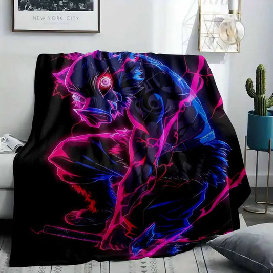 Neon Boar Mask Warrior Flannel Blanket Anime Throw Bedding 30x40–60x80 - image 2