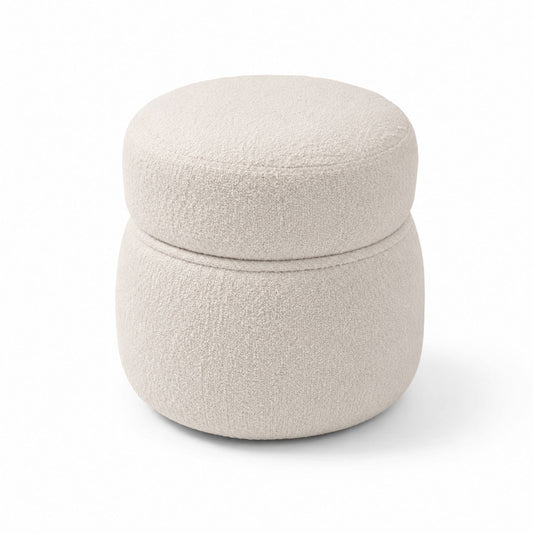Round Bouclé Fabric Ottoman Beige 40 cm