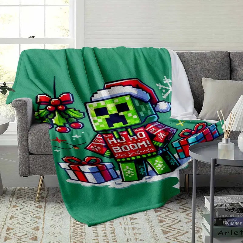 Pixelated Pixel Monster Flannel Throw Blanket Ho Ho Boom Winter Holiday Pattern Ultra Soft Lightweight Warm Bedding Couch Living Room Bedroom Home Decor Festive Present For Friends Family Office Nap Travel Use - image 3