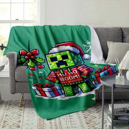Pixelated Pixel Monster Flannel Throw Blanket Ho Ho Boom Winter Holiday Pattern Ultra Soft Lightweight Warm Bedding Couch Living Room Bedroom Home Decor Festive Present For Friends Family Office Nap Travel Use - image 3