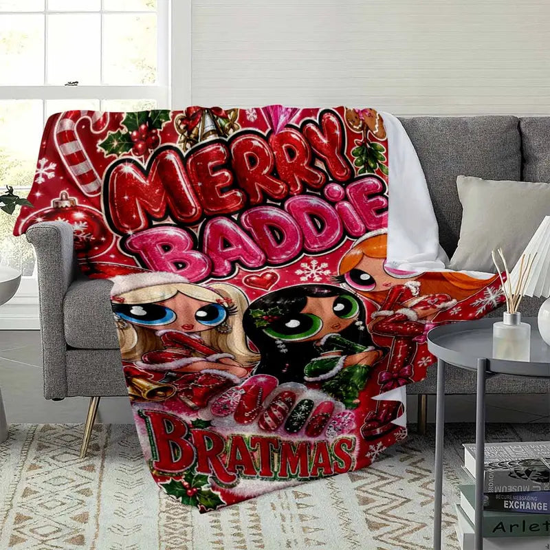 Merry Baddie Bratmas Flannel Blanket Ultra Soft Red Christmas Throw - image 3