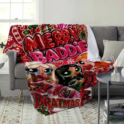 Merry Baddie Bratmas Flannel Blanket Ultra Soft Red Christmas Throw - image 3
