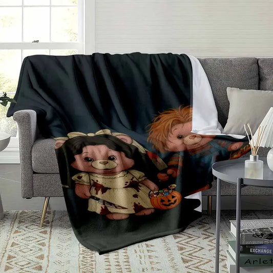 Halloween Love Cartoon Bear Couple Flannel Printed Blanket 30x40in & 60x80in - image 3