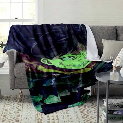 Dark Anime Sorcerer Flannel Throw Blanket, Green Glow - image 3