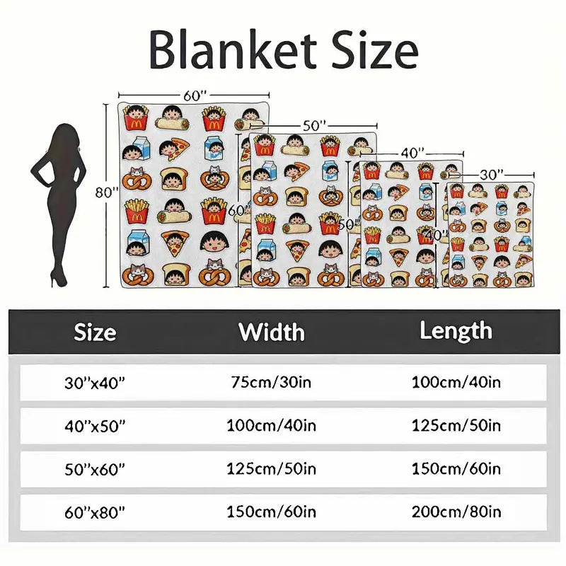Chibi Maruko-chan Anime Flannel Blanket, Food Print Throw, 60×80 in - image 4