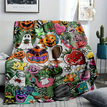 Tropical Halloween Flannel Blanket Soft Lightweight Warm Throw - Multiple Sizes - image 2