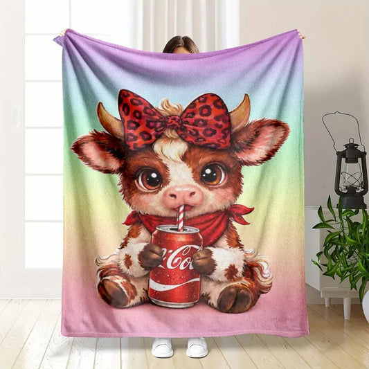 Cow Print Plush Blanket - Soft Fleece Bedding for Home Decor & Kids