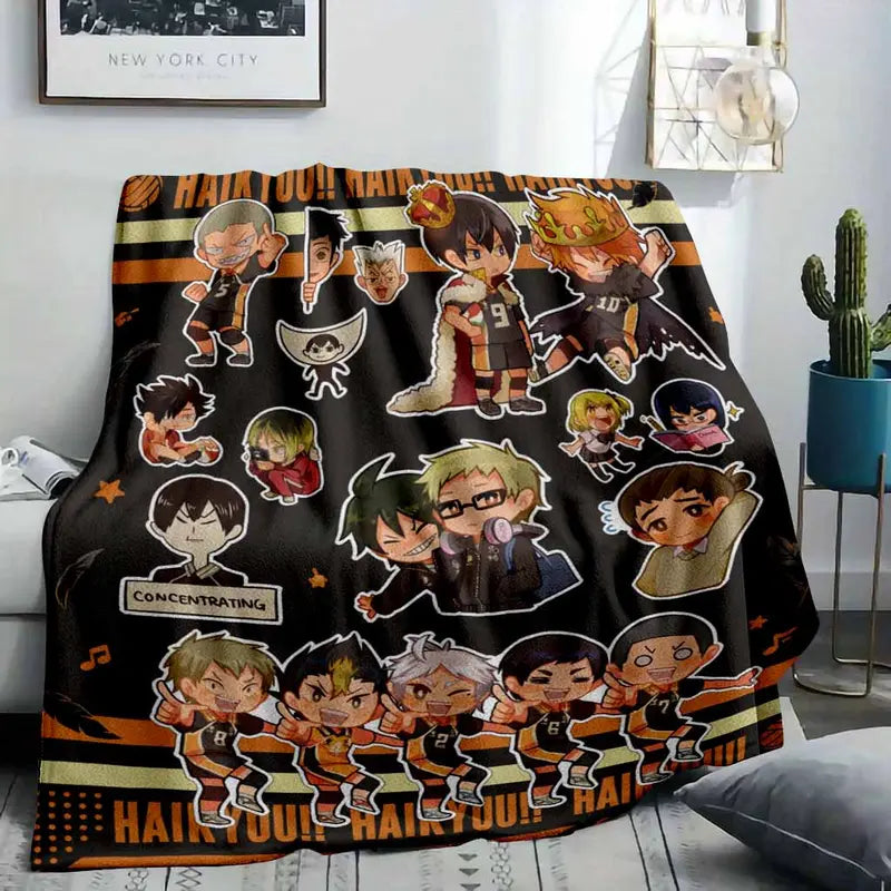 Haikyuu Chibi Karasuno Anime Flannel Blanket 30x40 Inches Soft Cozy Throw