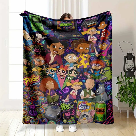 Retro Neon Pop Art Flannel Blanket, Soft Throw