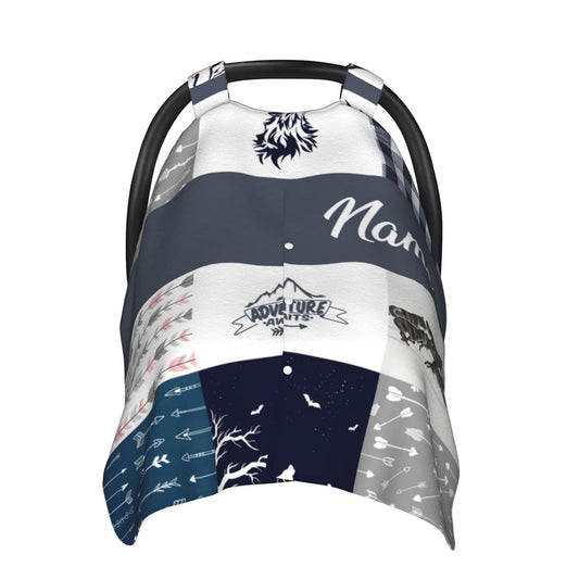 Baby Car Seat Canopy - Personalized Wolf Pack Baby Car Seat Canopy for Babies with Name, Custom Arrow Car Seat Covers for Boys Girls, Opening Minky Nursing