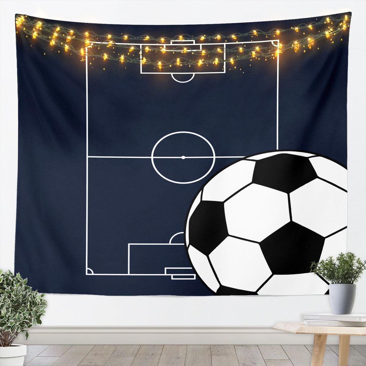 Wall Tapestry - Castle Fairy Football Court Blue White Tapestry Boys Soccer Sports Theme Tapestries Art Home Decoration Bedroom Decor Living Room Door