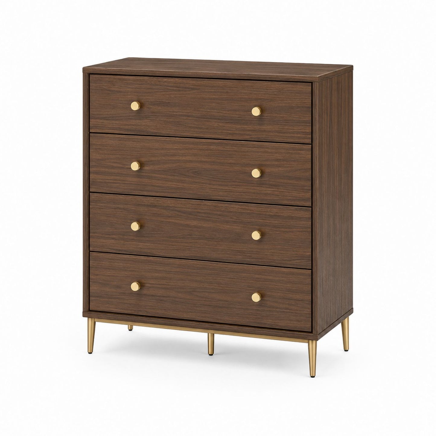 4-Drawer Walnut Veneer Dresser with Metal Legs