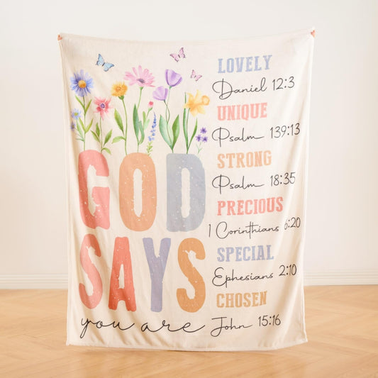 Christian Throw Blanket - Christian Gifts for Women – 'God Says You are' Scripture Throw Blanket with Bible Verses, Inspirational Religious Fleece Blanket for