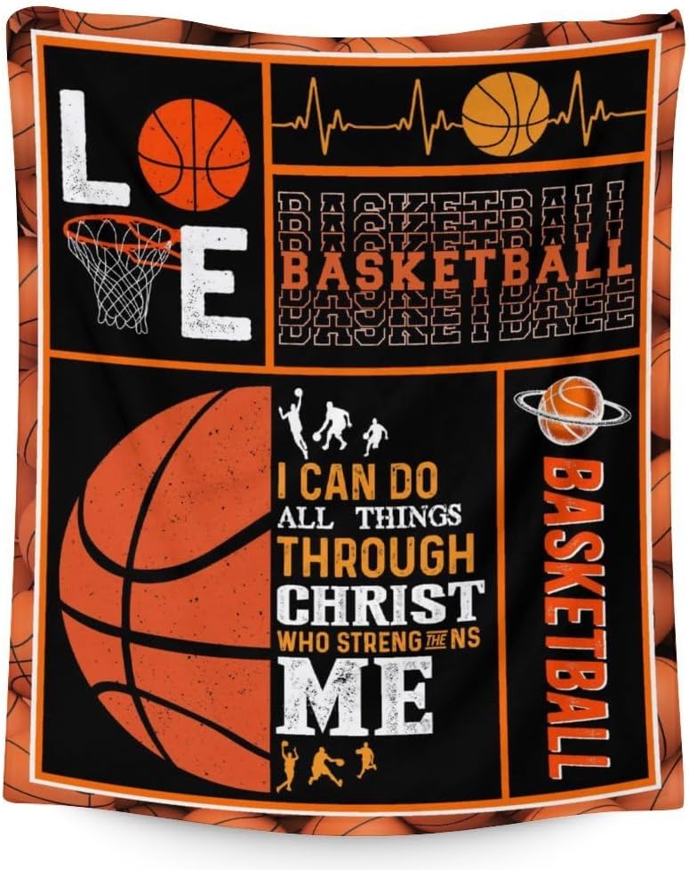 Throw Blanket - Kids Blankets - 60x50 Inches Throw Size Basketball Themed Stuff Gifts for Teens, Boys, Girls - Soft, Plush & Warm Blanket
