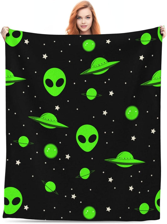 Throw Blanket - Green Alien Throw Blanket Gifts for Mens Womens Boys Girls 60'X50'