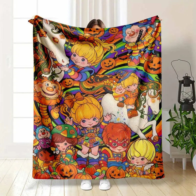 Nostalgic 80s Halloween Cartoon Flannel Throw Blanket - Spooky Cute Pumpkin - image 8