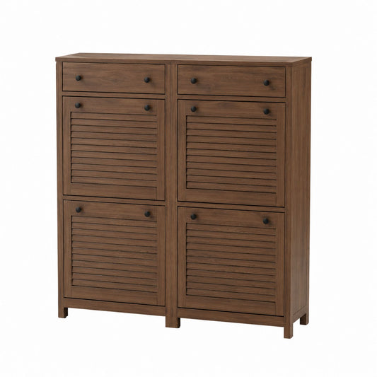 Wood Storage Cabinet with Louvered Doors in Brown