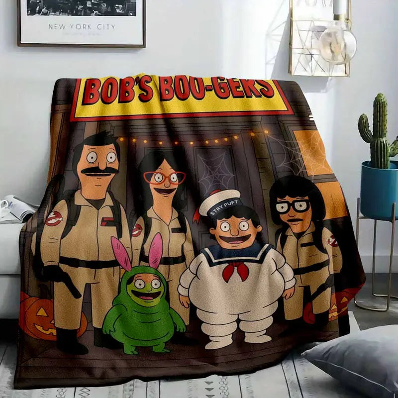 Halloween Family Paranormal Hunters Cartoon Print Flannel Blanket - Soft Cozy Warm Lightweight Throw for Home Decor - image 2