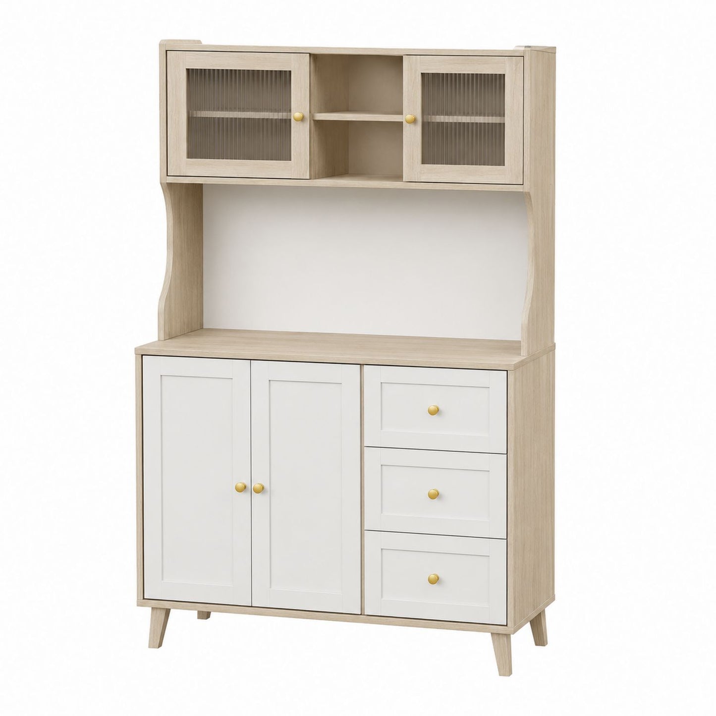 Wood and Glass Baker's Rack with Cabinets and Drawers Beige/White