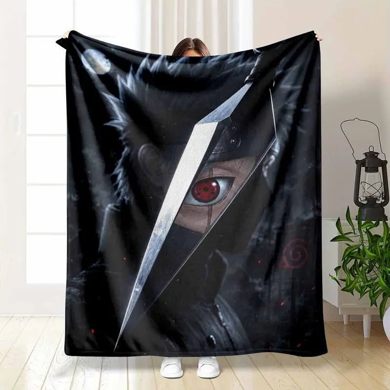 Shadow Ninja Flannel Throw Blanket Red Eye Warrior