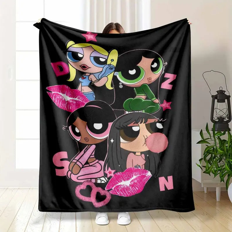 Anime Aesthetic Flannel Blanket Y2K Lip Print Throw (30s–60x80)