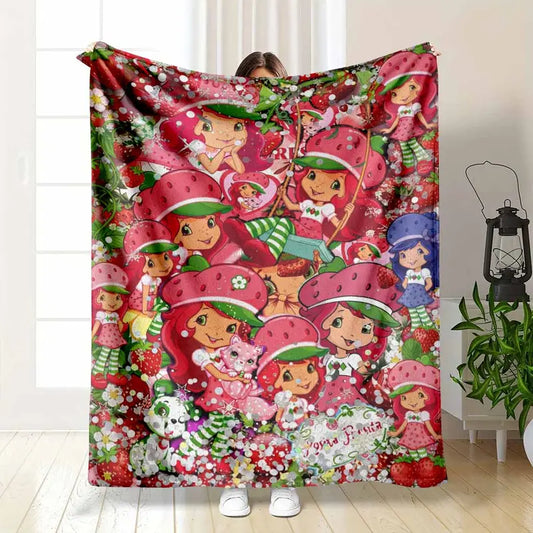 Strawberry Girl Flannel Blanket - Soft Lightweight Throw