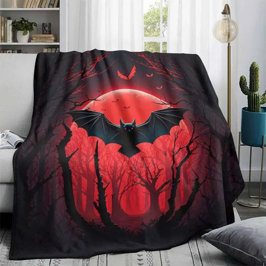 Gothic Bat Flannel Blanket with Red Moon Dark Forest Print Thermo Throw for Halloween Home & Outdoor - image 2