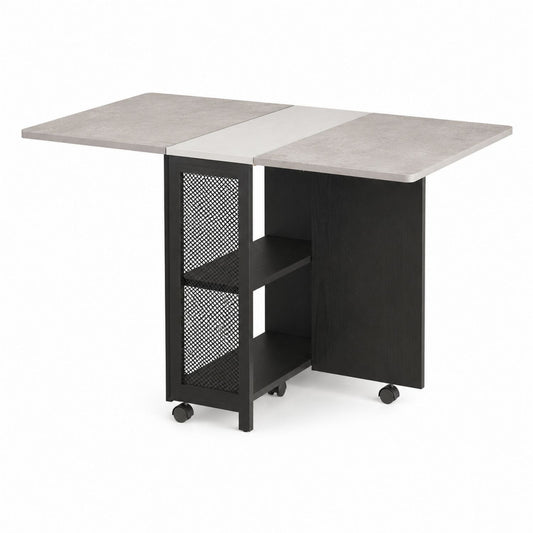 Folding Dining Table with Metal Mesh and Wheels Gray/Black
