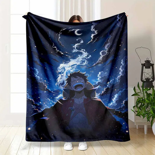 Anime Adventure Theme Floor Mat Starry Night Smiling Boy Rug Non-Slip Flannel