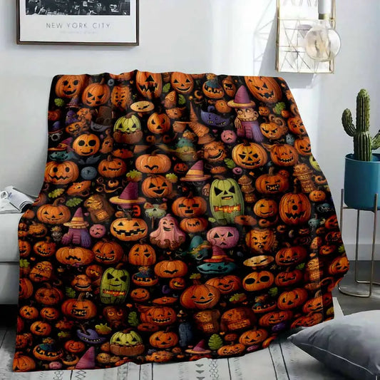 Halloween Flannel Blanket with Pumpkin & Jack-O'-Lantern Prints, Breathable Soft Throw - image 2