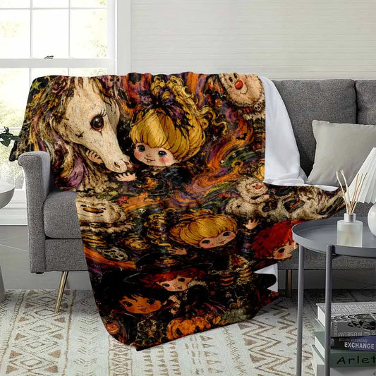 Vintage 80s Cartoon Halloween Flannel Blanket - image 3