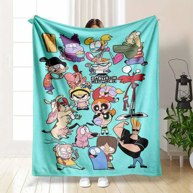 Retro Cartoon Prints Flannel Fabric Blanket - Soft & Lightweight Cozy Cover for Home & Travel
