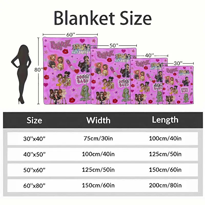 Y2K Fashion Doll Flannel Throw Blanket Pink Retro Print - image 4