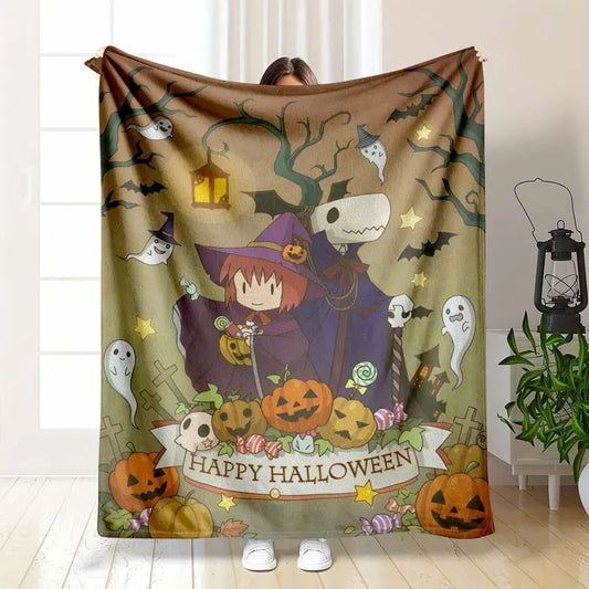 Spooky Halloween Flannel Throw Blanket - Kids & Adults Breathable Soft Fleece