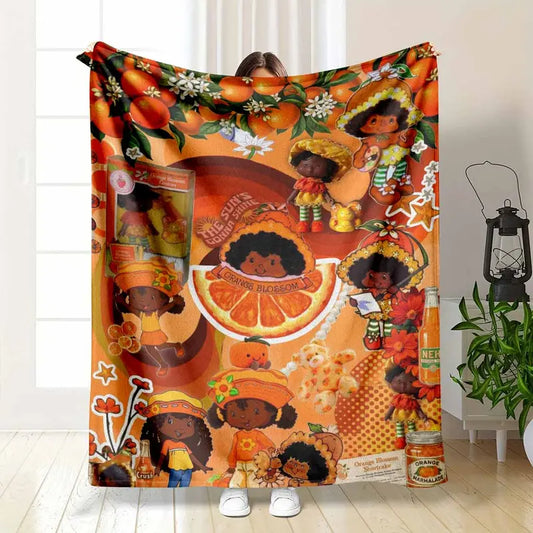 Orange Blossom Flannel Blanket – Lightweight Plush Bedding & Couch Throw
