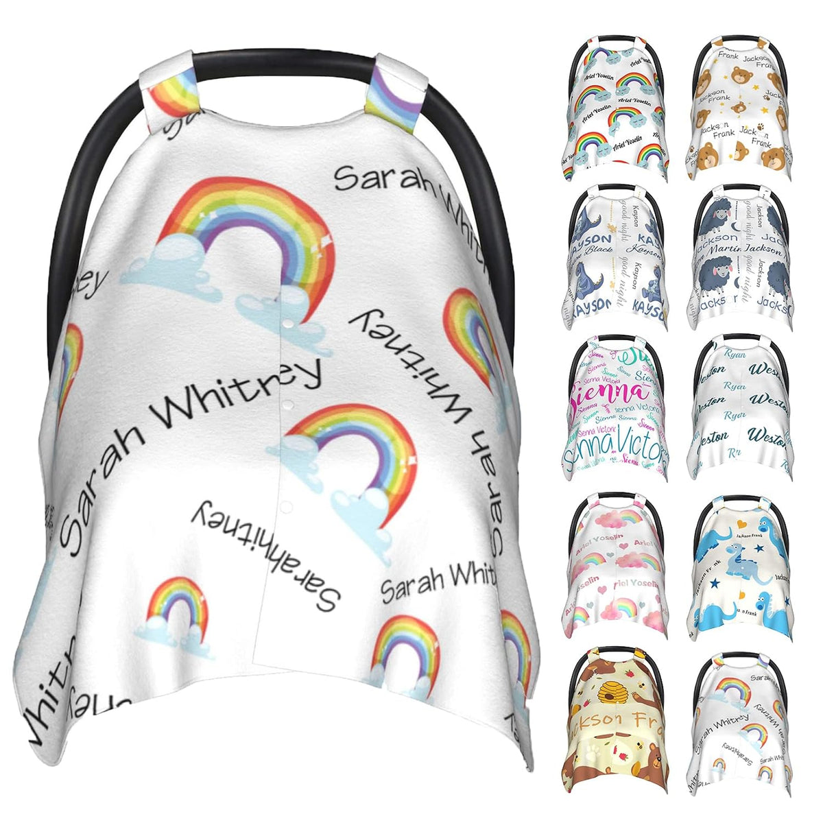 Baby Car Seat Canopy - Personalized Baby Car Seat Cover Canopy with Name for Girls Boys Custom Rainbow Baby Carrier Covers