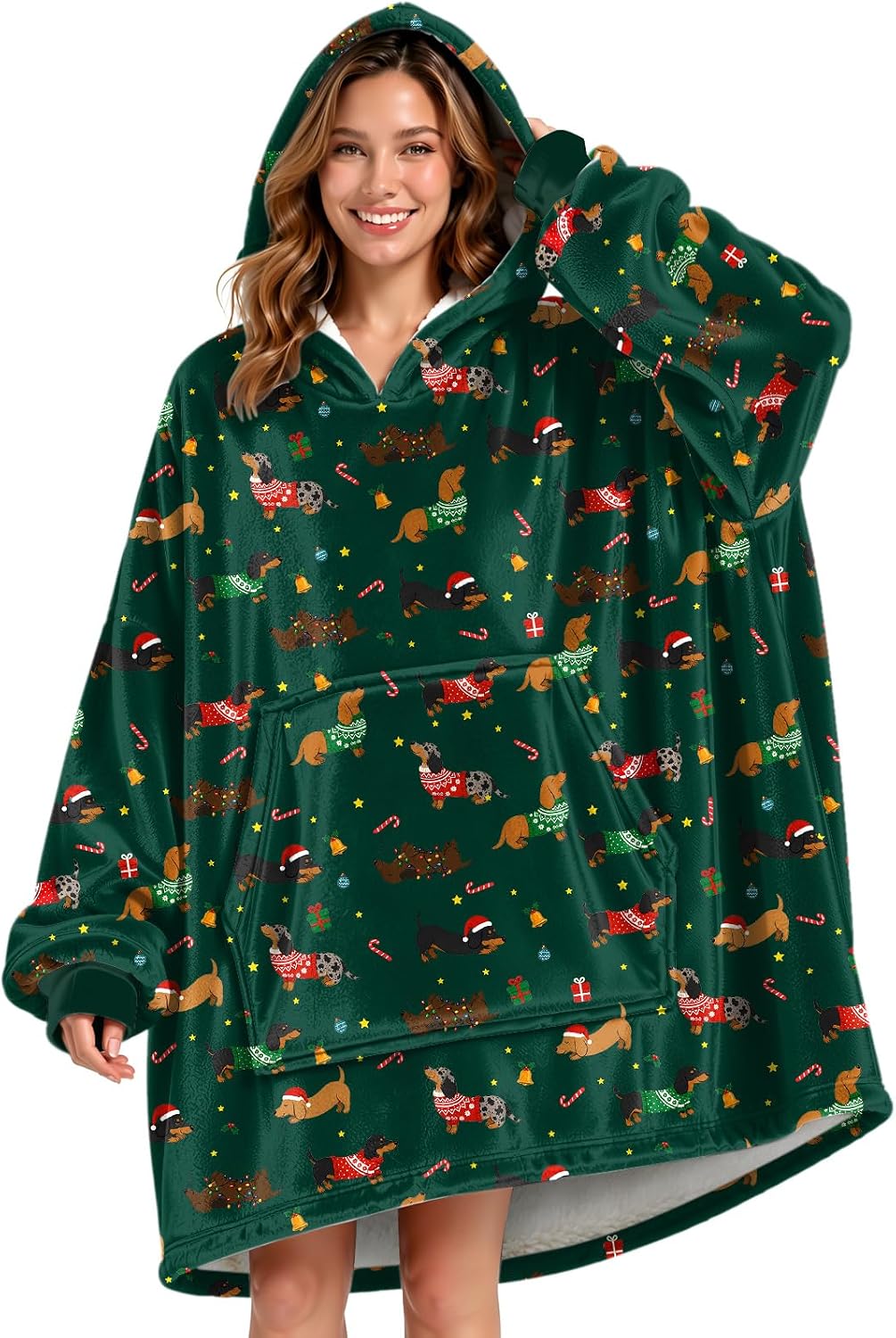 Dog Sweater - Christmas Dachshund Hoodie Blanket, Wearable Gift for Dog Lover Women Men