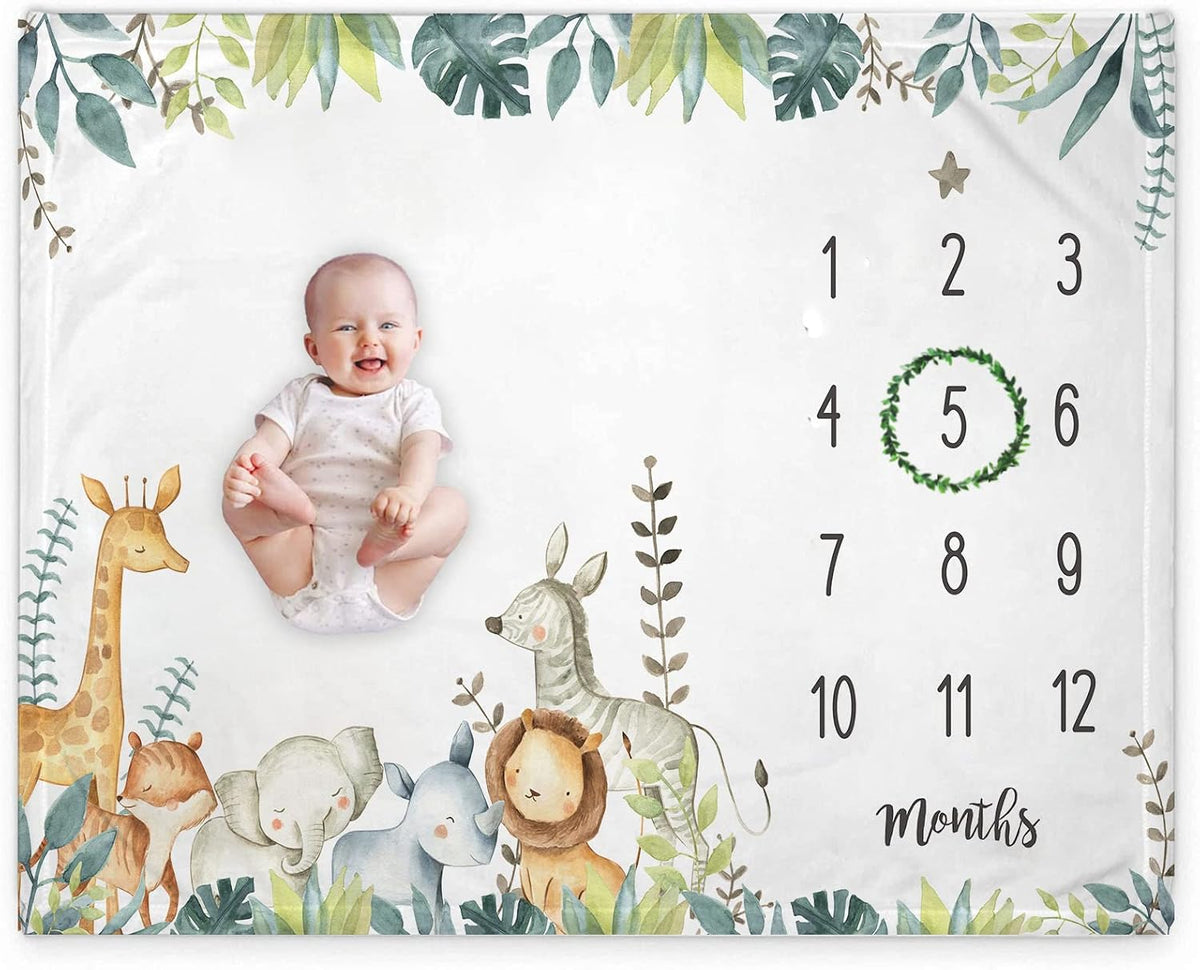Blanket - Safari Baby Monthly Milestone Blanket Jungle Wild Animal Baby Month Blanket