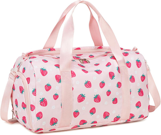 Kids Duffel Bag - Kids Duffel Overnight Bag Boys Girls Toddler Weekender Carry-On Personalized Tote for Travel Gym Sport (B-Pink Strawberry)